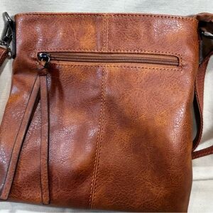 Cognac Brown Vegan PV Leather Crossbody Bag